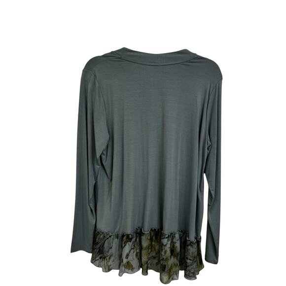 Logo Gray Green Print Long Sleeve Single Front Clasp Cardigan Womens Medium - Picture 4 of 8